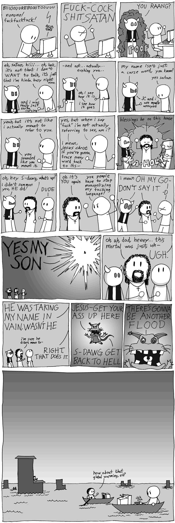why is jesus wearing a cross? if you ask him to pitch in for gas money he will yawn and stretch and very subtly indicate the cross and give you a 'hey, man. i DIED for you'-look.